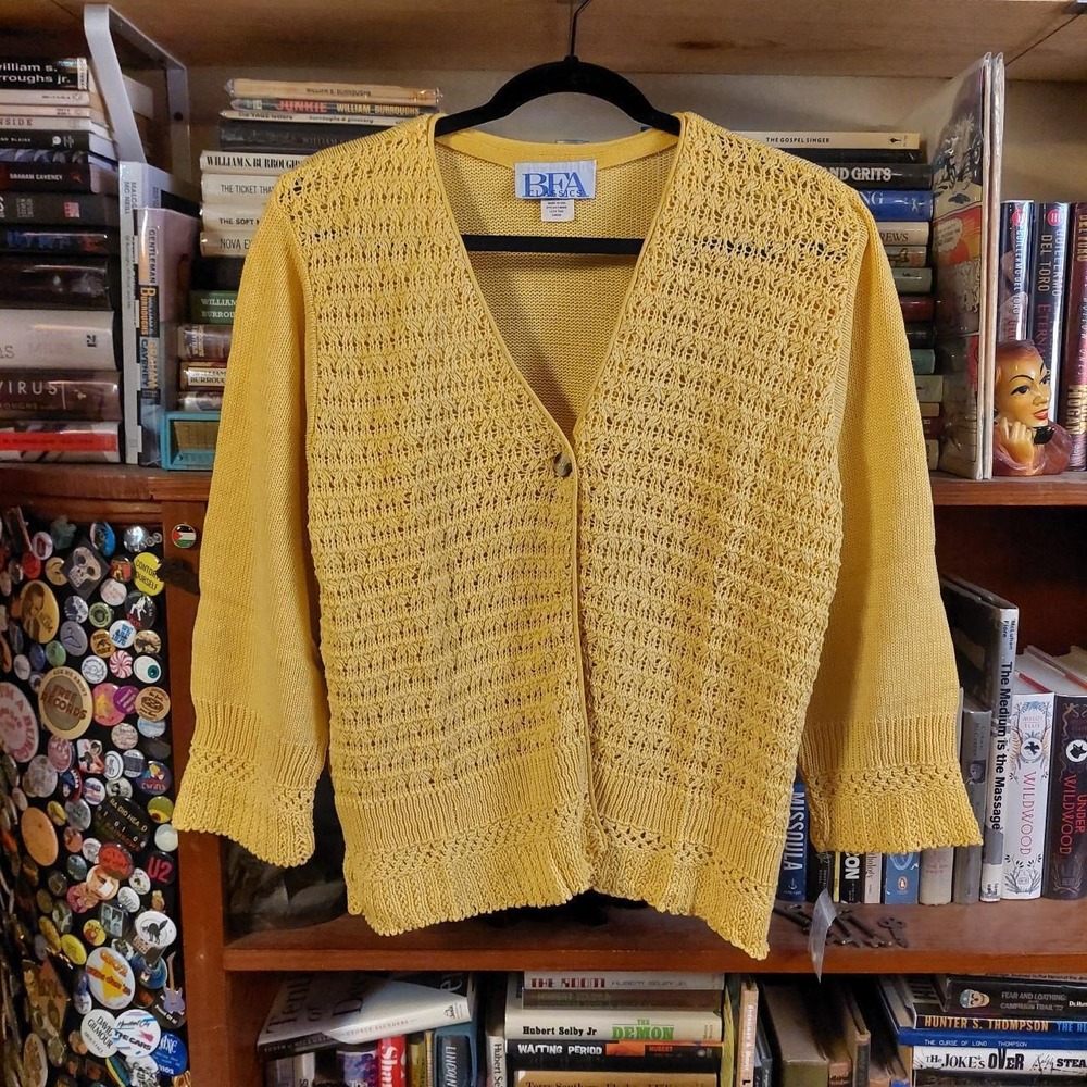 Vintage yellow  100% cotton made in USABFA Classics crochet cardigan.
